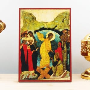 Jesus Christ Descent into Hell Old Style : Wooden Handmade Premium Greek Byzantine Orthodox Icon