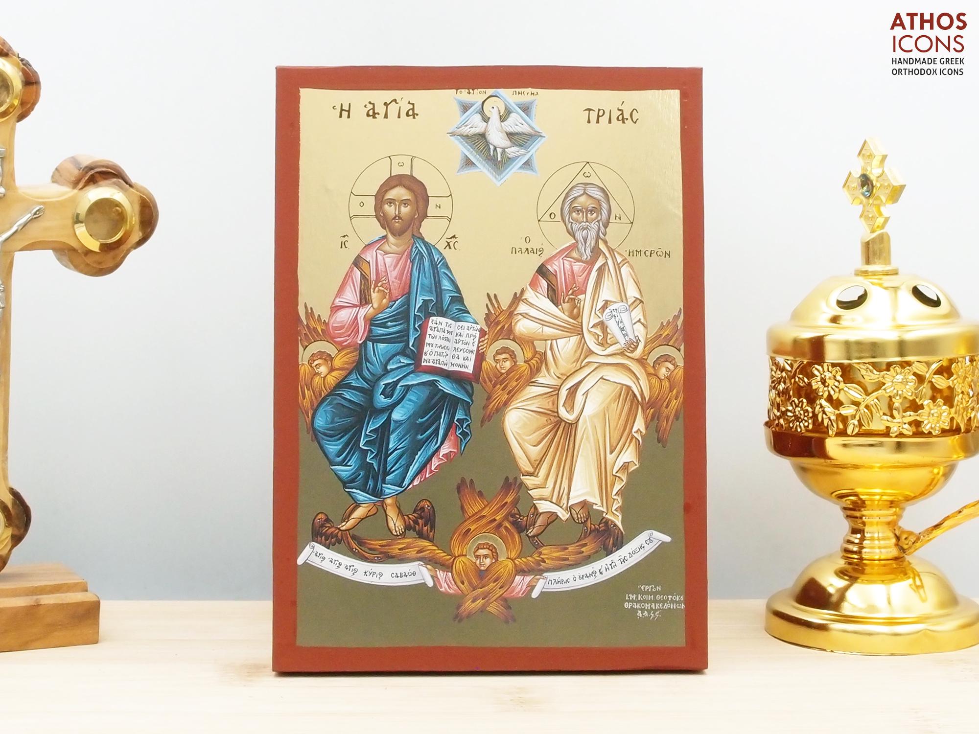 Holy Trinity Icon Handmade Greek Orthodox Byzantine Gold Foil Wooden ...