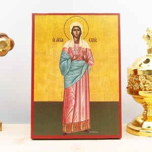 Saints “Elpis” Hope, Wooden Handmade Icon Greek Premium Byzantine Style Wall Hanging on Wood Plaque