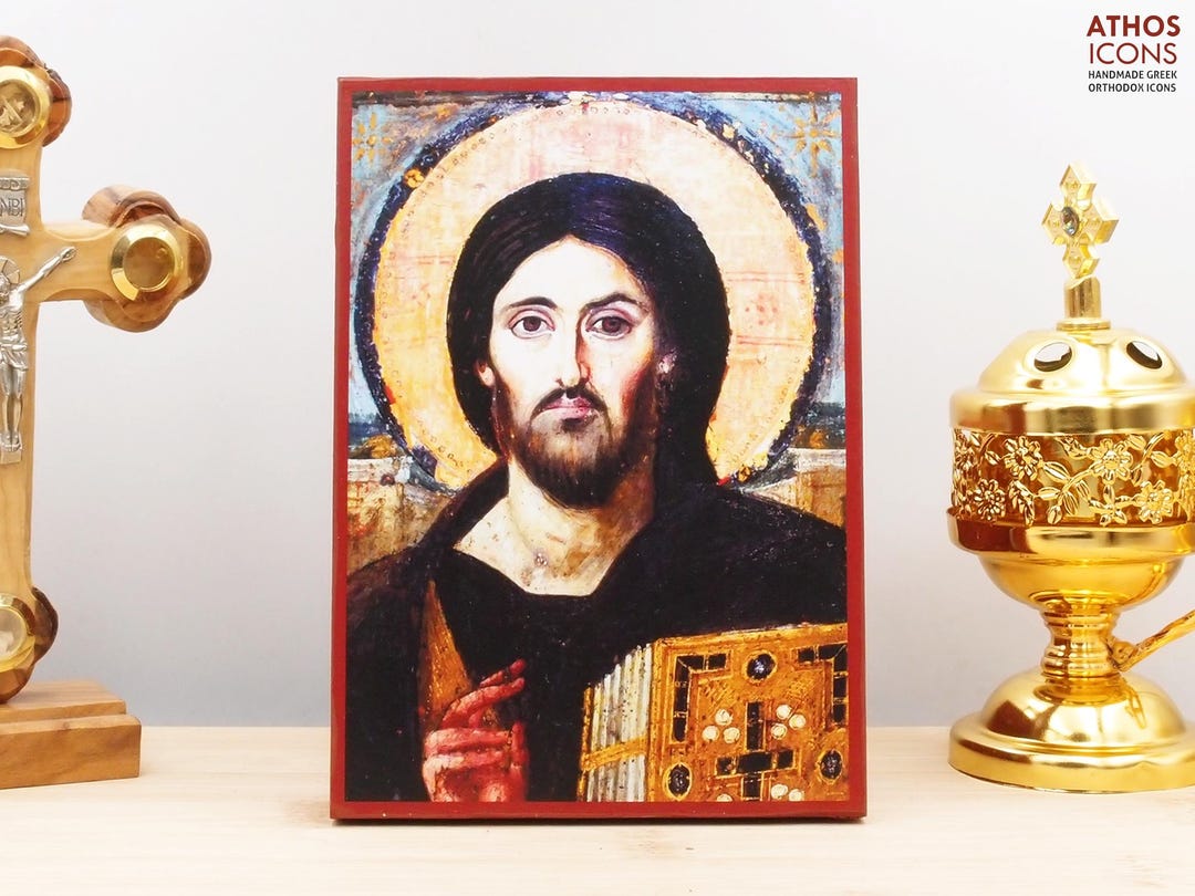 Jesus Christ of Sina, Wooden Handmade Icon Greek Premium Byzantine ...