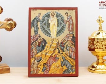 Transfiguration of Jesus Christ Metamorphosis Icon Handmade Greek Orthodox Byzantine Gold Foil Wooden Wall Art Christian Religious Gift Home