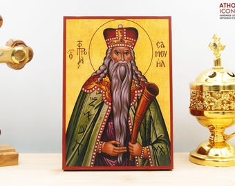 Saint Prophet Samuel Icon Handmade Greek Orthodox Byzantine Wooden Wall Art Christian Religious Gift Home Decor
