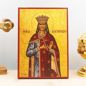 Saint Alexandra of Rome, Wooden Handmade Icon Greek Premium Byzantine Style Wall Hanging on Wood Plaque