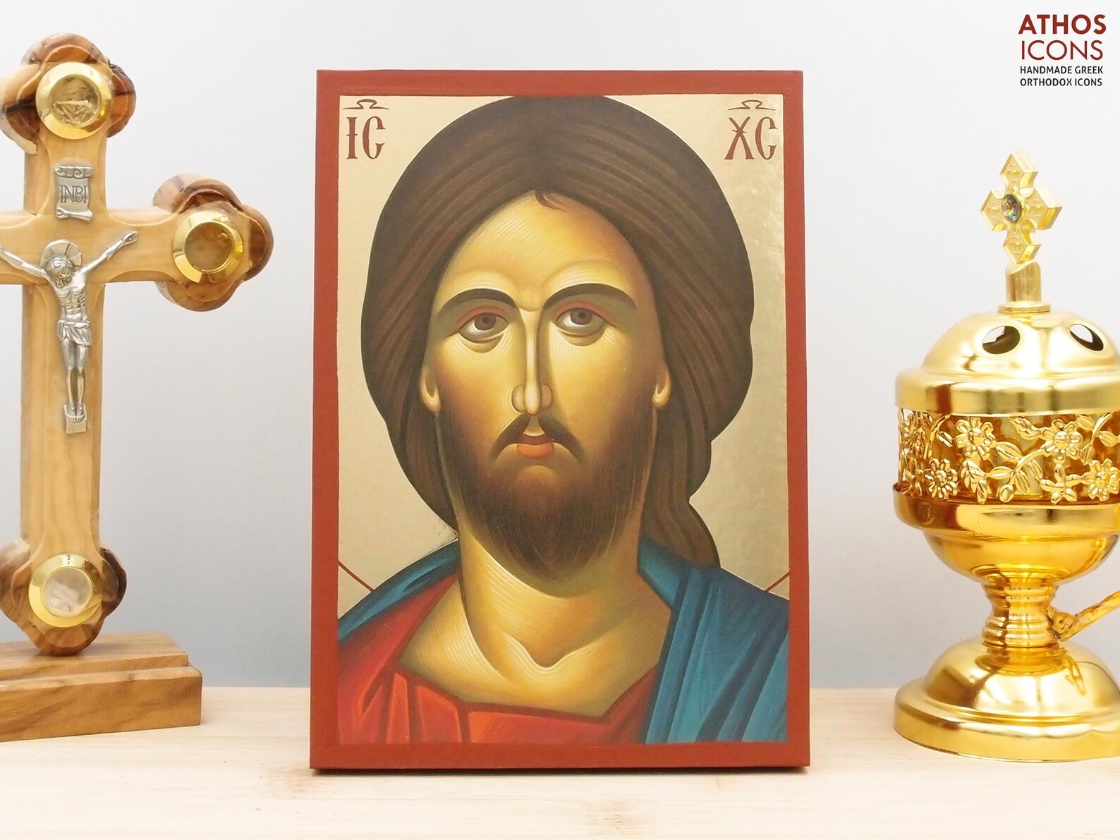 Jesus Christ Portrait Icon Handmade Greek Orthodox Byzantine Gold Foil ...