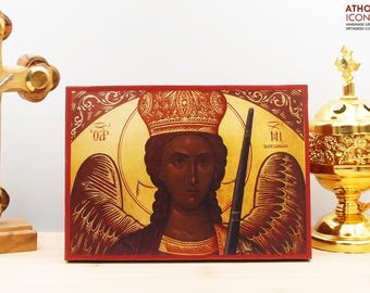 Archangel Michael of Mantamadon Icon Handmade Greek Orthodox Byzantine Wooden Wall Art Christian Religious Gift Home Decor