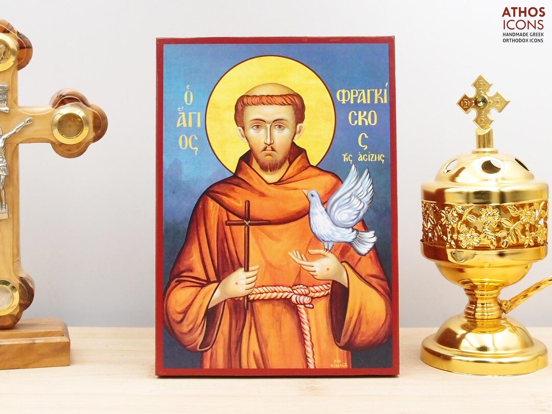 Saint Francis of Assisi Icon Handmade Greek Orthodox Byzantine Wooden ...