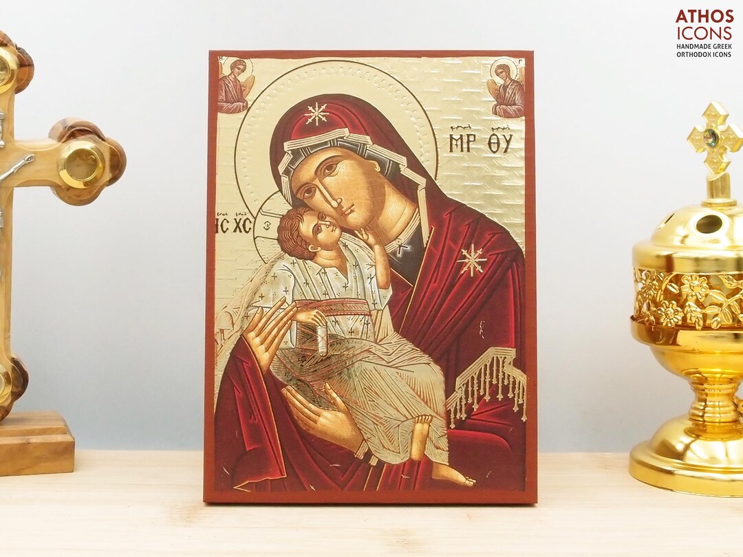 Virgin Mary Sweet Kiss Glykophilousa Icon Handmade Greek Orthodox ...