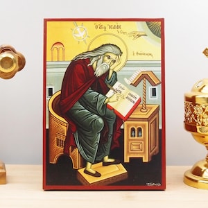 Saint Isaac the Syrian Icon Handmade Greek Orthodox Byzantine Wooden Wall Art Christian Religious Gift Home Decor