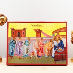 Eucharist Communion of the Body of Jesus Christ Metadosis, Wooden Handmade Icon Greek Premium Byzantine Style Wall Hanging on Wood Plaque