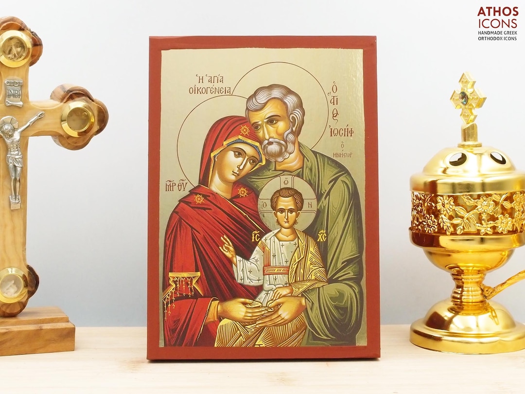 Saint Holy Family Icon Handmade Greek Orthodox Byzantine Gold Foil ...