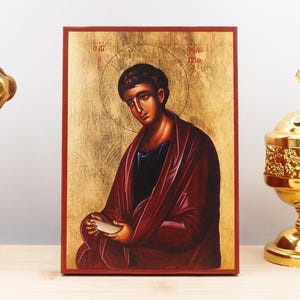 Saint Apostle Philip, Wooden Handmade Icon Greek Premium Byzantine Style Wall Hanging on Wood Plaque Religious Theme
