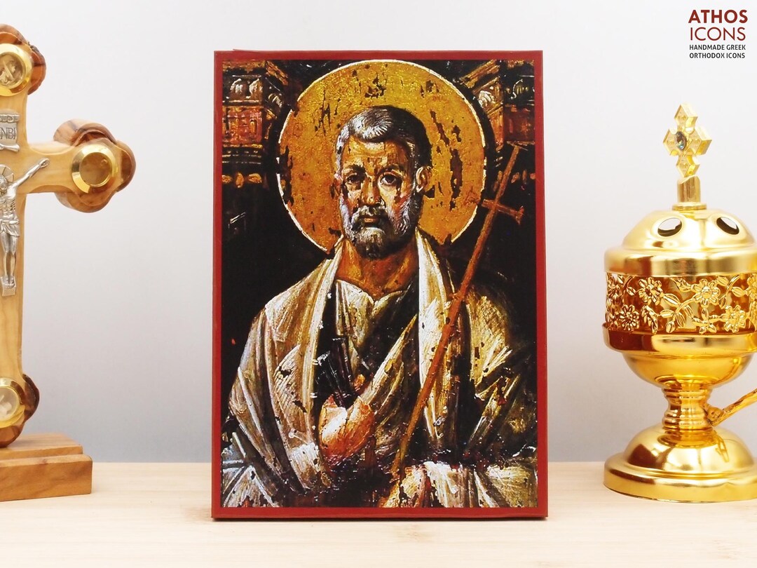 Saint Apostle Peter Fresco, Wooden Handmade Icon Greek Premium ...