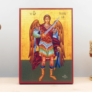 Archangel Michael Fullbody Icon Handmade Greek Orthodox Byzantine Wooden Wall Art Christian Religious Gift Home Decor