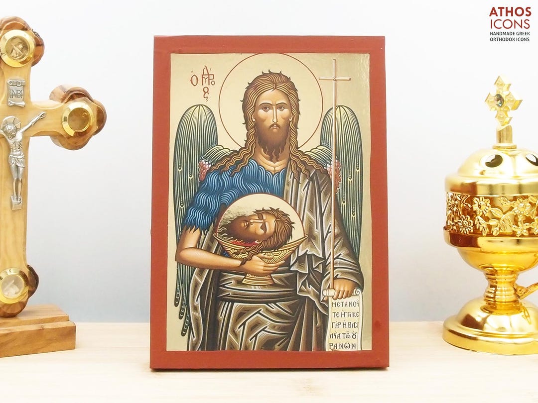 Saint John the Baptist Icon Handmade Greek Orthodox Byzantine Gold Foil ...