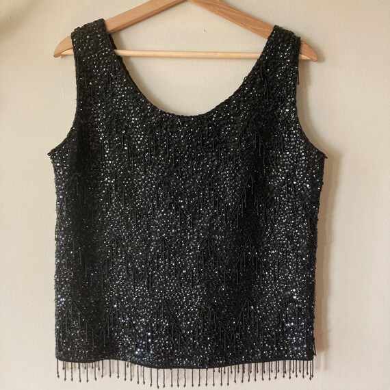 Vintage 50s/60s Black Wool Bead And Sequin Tank Top