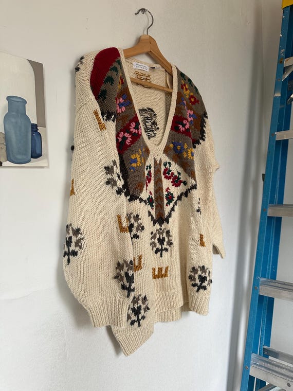 Vintage 80s Floral V Neck Sweater by Express - Etsy