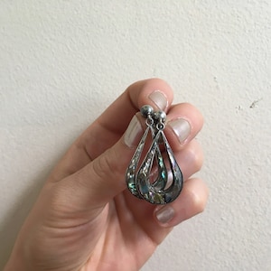 Antique Mexican Alapaca Silver & Abalone Screw Back Earrings