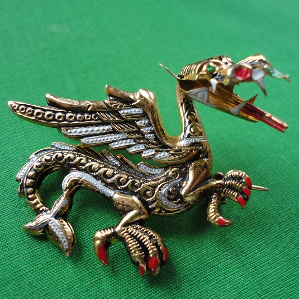 Vintage Spanish Damascene Dragon Brooch