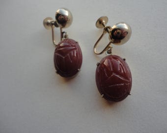 Egyptian Revival Carnelian Screwback Earrings