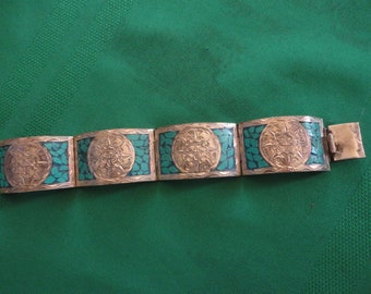 Vintage Silver and Turquoise Panel Bracelet