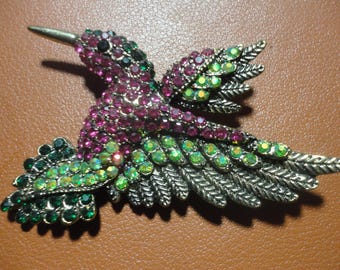 Vintage Rhinestone Humming Bird Brooch