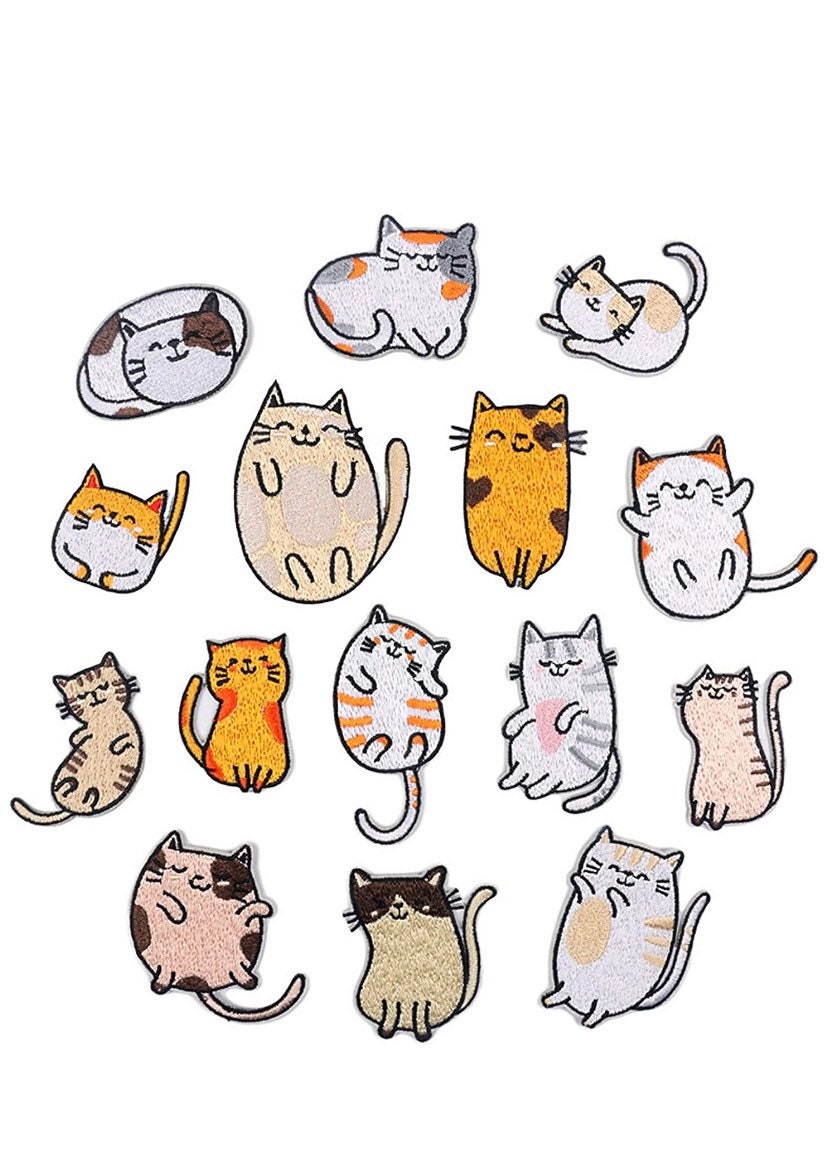 10 Cat Patches Kitten Patches Cat Lover Patch Embroidered Etsy