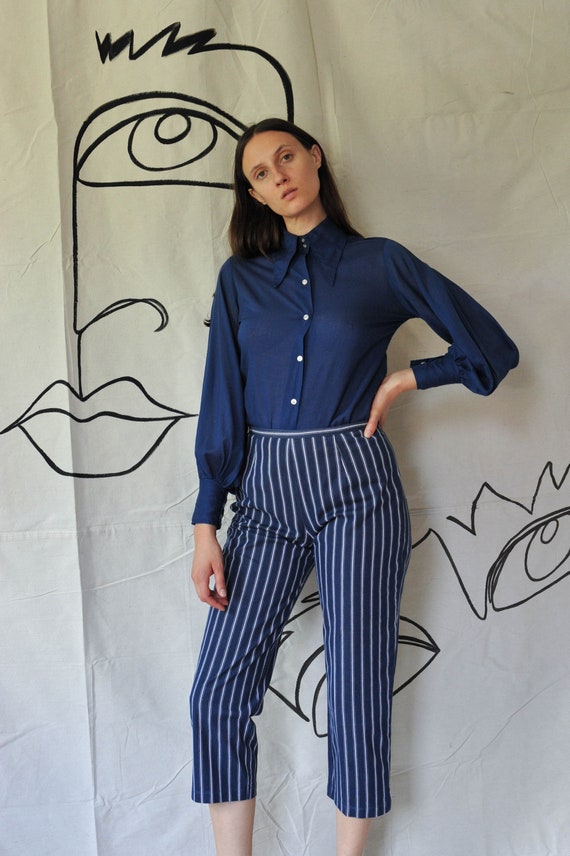 blue and white striped capris