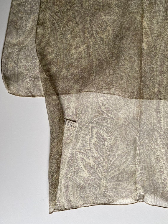 Long neutral scarf, Paisley design, sheer silk sc… - image 7