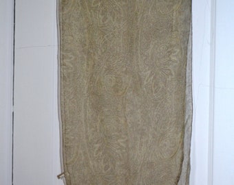 Long neutral scarf, Paisley design, sheer silk scarf, Made in France