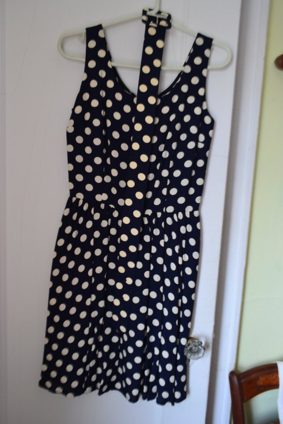 Polka dot dress, navy blue with white polka dots,… - image 2
