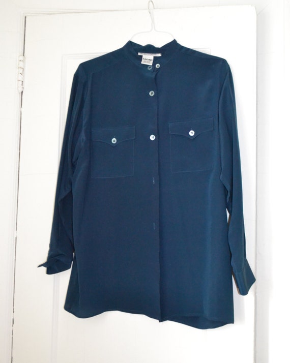 Armani Navy Blue Silk Blouse, Emporio Armani silk 