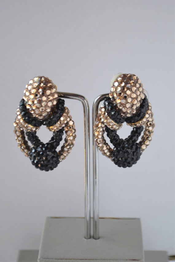 Black and Gold Crystal Earrings, Disco Earrings, L