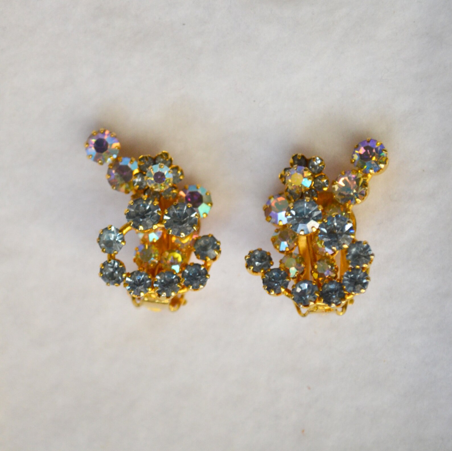 Karu Rhinestone Cluster Earrings From Austria, Blue Rhinestone Cluster