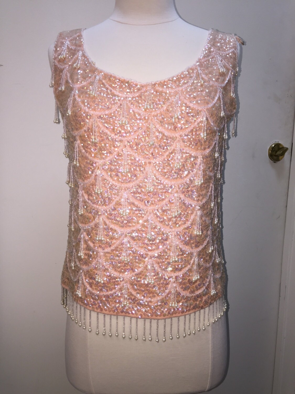 Vintage Beaded Sweater, 50's Vintage Sequin Top, Pink Sequin Vintage Beaded Sweater, 50's Vintage Sequin Top, Pink Sequin