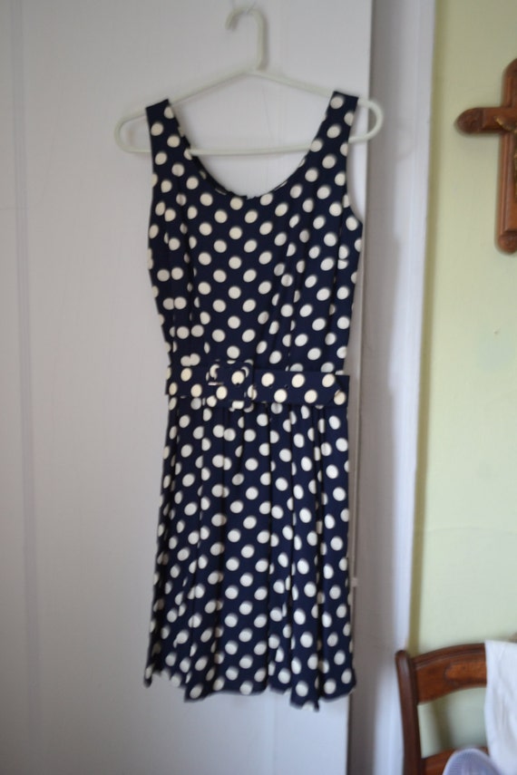 Polka dot dress, navy blue with white polka dots, 