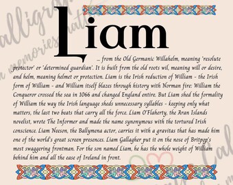 Liam Name Print - Irish Name Meaning Wall Art - Personalised Christening Gift - Baptism Gift Boy - Godson Gift - Celtic Art Print