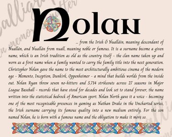 Nolan Name Print - Irish Name Meaning Wall Art - Personalised Christening Gift - Baptism Gift Boy - Godson Gift - Celtic Art Print