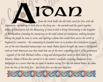 Aidan Name Print - Irish Name Meaning Wall Art - Personalised Christening Gift - Baptism Gift Boy - Godson Gift - Celtic Art Print
