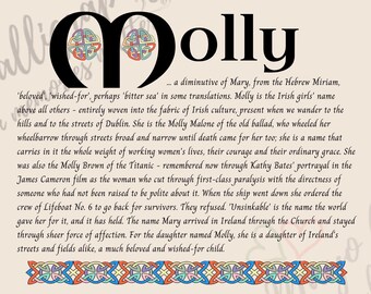 Molly Name Print - Irish Name Meaning Wall Art - Personalised Christening Gift - Baptism Gift Girl - Goddaughter Gift - Celtic Art Print