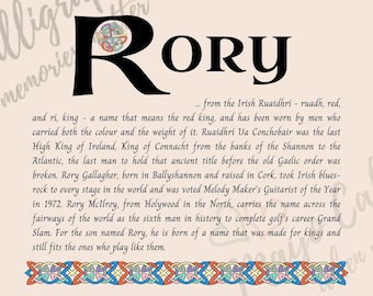 Rory Name Print - Irish Name Meaning Wall Art - Personalised Christening Gift - Baptism Gift Boy - Godson Gift - Celtic Art Print