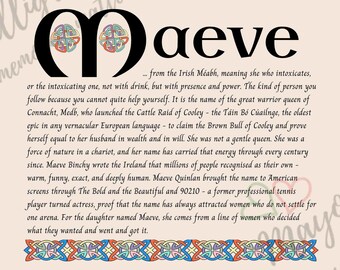 Maeve Name Print - Irish Name Meaning Wall Art - Personalised Christening Gift - Baptism Gift Girl - Goddaughter Gift - Celtic Art Print