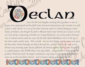 Declan Name Print - Irish Name Meaning Wall Art - Personalised Christening Gift - Baptism Gift Boy - Godson Gift - Celtic Art Print