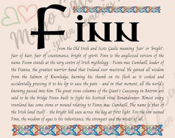 Finn Name Print - Irish Name Meaning Wall Art - Personalised Christening Gift - Baptism Gift Boy - Godson Gift - Celtic Art Print