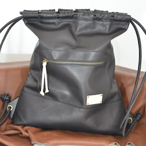 Mochila Cuero Negro MarrónMochila Piel MarrónMochila Saco | Etsy México