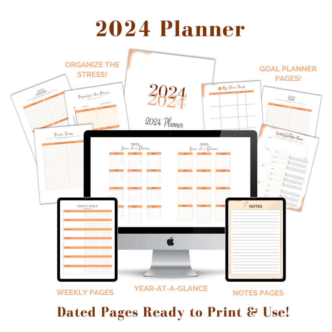 2024 Printable Planner Calendar Datebook Goaltracker Organizer Etsy
