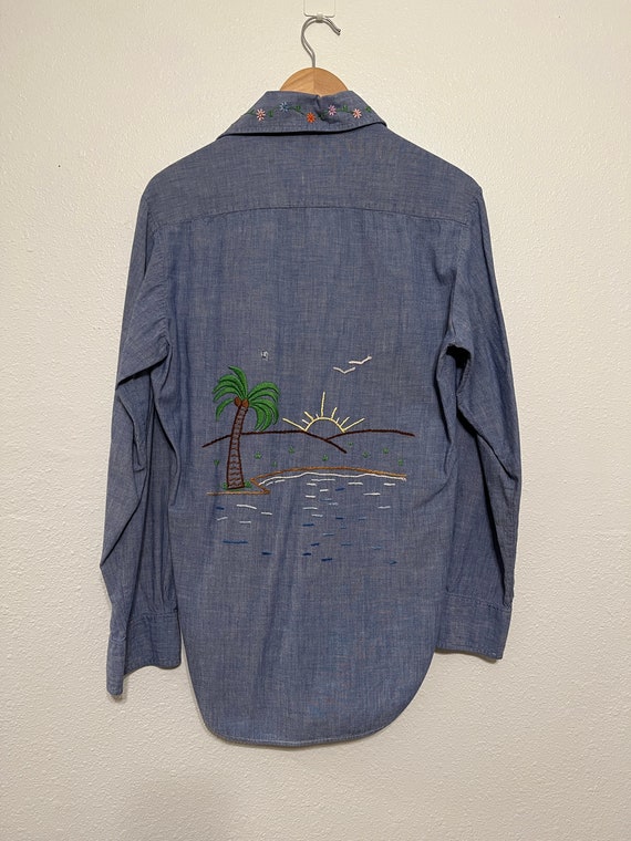 1970s Experience embroidered denim shirt
