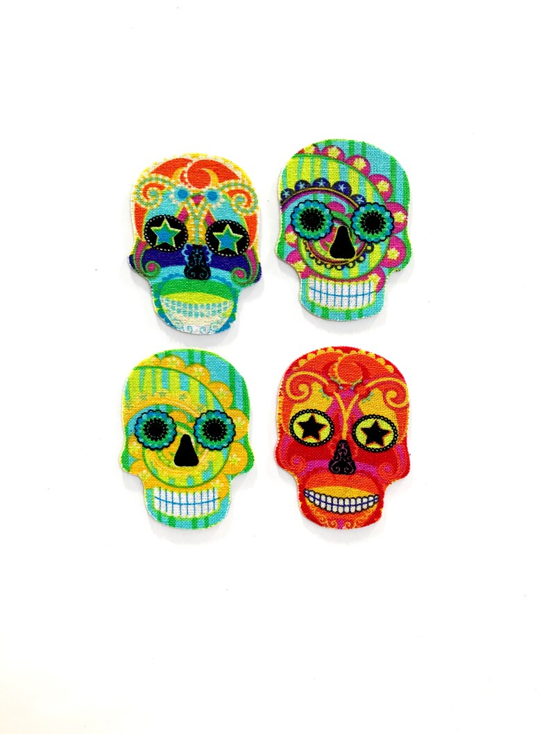 Skeleton Decor Set of 4 A Locker Decorations SUGAR SKULL MAGNETS Cute Skulls Skulls Skull Magnets Magnets Teen Gift Sugar Skull