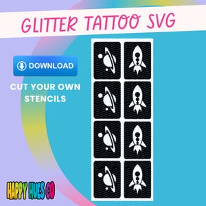 Space glitter tattoo SVG. Glitter tattoo stencil. Stencil SVG download. Glitter tattoo PNG. Glitter tattoo download