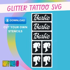 Doll glitter tattoo SVG. Glitter tattoo stencil. Stencil SVG download. Glitter tattoo PNG. Glitter tattoo download