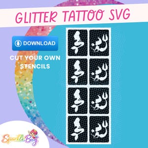 Mermaid Glitter Tattoo Stencil SVG, PNG (Digital Download)